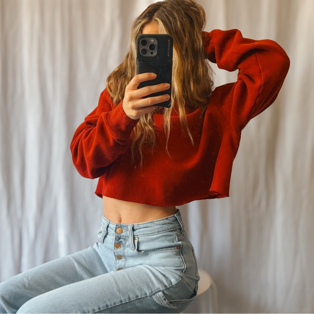 STARTER long sleeve crewneck sweatshirt cropped streetwear red maroon